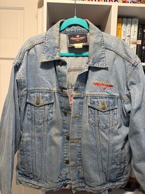 Harley-Davidson Light Blue Denim Trucker Jacket with Embroidered Logo
